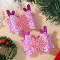 Pink and white glitter Christmas bow hair clips with purple reindeer antlers and snowflakes - Pink Purple Glitter Antler Snowflake Style