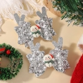 Silver sequin Christmas bow hair clips with reindeer antlers and snowman decor for kids - Silver Glitter Antler Snowman Style