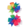 Pair of rainbow gradient grosgrain ribbon hair bows with fishtail edge for girls - Rainbow Gradient (2A-19)