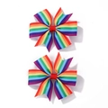 Set of two colorful rainbow grosgrain ribbon bow hair clips for baby girls - Rainbow Stripes (2A-20)