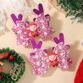 Christmas hair clips with pink sequin bows and purple reindeer antlers with Santa Clause - Pink Glitter Purple Antler Santa Style