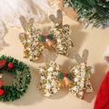 Sparkling gold Christmas reindeer antler hair clips with bells and holly for kids - Gold Starry Antler Bells Style