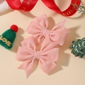 Set of two pink velvet bow hair clips for kids with elegant double layer ribbon design - Pink