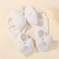 Set neonato con cappello in maglia a coste bianca e calze con grandi fiocchi - Fascia Bianca e Calze