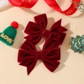 Paire de barrettes à nœuds en velours rouge foncé pour enfants au décor de Noël - Bordeaux