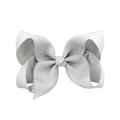 Classic silver-grey large grosgrain ribbon hair bow clip with layered 3D folded design - Light Gray (22)