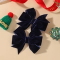 Lot de deux nœuds à cheveux en velours bleu marine pour filles au style festif de Noël - Bleu foncé