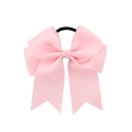 Pink grosgrain ribbon bow hair clip for girls with ribbed texture and black elastic band - Pink