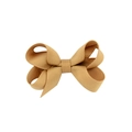 Handmade khaki grosgrain ribbon bow hair clip for children with elegant multi-layer design - Khaki (2)