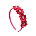 Glinsterende magenta hoofdband met stoffen bloemen en strassteentjes voor meisjes en dames - Rozerood