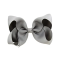 Classic grey grosgrain ribbon hair bow clip with layered texture for kids - Medium Gray (23)