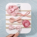 Set de 5 diademas rosas para bebé con flores de malla y lazos en tarjeta blanca - Serie Rosa (5D)