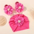 Baby girl gift set with rose red waffle turban hat and floral socks for newborn infant - Rose Red Headband + Socks