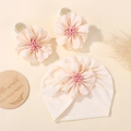 Beige infant turban headband with large floral ornaments and matching decorative accessories - Beige Headband and Socks