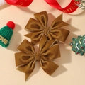 Paire de barrettes nœuds en velours marron clair pour enfants avec longs rubans doux - Jaune Terre