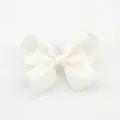 Classic white grosgrain ribbon hair bow clip for kids with fine ribbed texture finish - White (18)