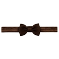 Elastic baby headband with a dark brown grosgrain ribbon bow in a solid color - Coffee (3)