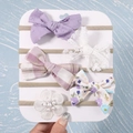 5-pack baby nylon headbands with purple bows, lace flowers, and pearl accents - Purple Series (5M)