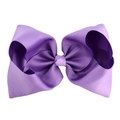Handmade 8-inch purple grosgrain ribbon hair bow clip for girls with ribbed texture - Purple