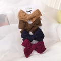 Set of four floral embroidered cotton linen bow hair clips in autumn colors for girls - Dark Floral Embroidery Hair Clips Combination (4G) / Brown Navy Burgundy