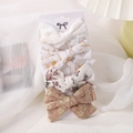 Set of 4 cute fabric bow hair clips for girls featuring floral and lace patterns - Mixed Material Hair Clips Combination (4H) / Lace Floral And Brown Embroidery