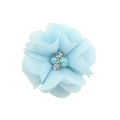 Fiore in tessuto chiffon azzurro con perle centrali e strass per accessori capelli - Azzurro (17)