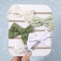 5-piece baby headband set with lace and cotton linen bows in neutral olive and cream tones - Cream Green Series (5Q)