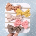 Five handmade bow headbands in yellow, brown, and pink on a white display card - Retro Autumn Series (5R)