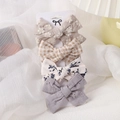4-piece set of girls bow hair clips in khaki, plaid yellow, floral, and lilac colors - 4l (4 In A Card Holder Opp Bag)