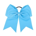 Detail of a large sky blue 8 inch grosgrain ribbon bow with a durable elastic hair tie - Sky Blue