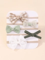 Baby nylon headband set with 5 handmade fabric and lace bows in earthy green tones - Mint Green Series (5B)