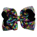 Handmade 8-inch sequined hair bow clip with vibrant rainbow gradient glitter finish - Rainbow
