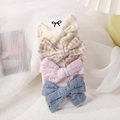Set of 4 cute fabric bow hair clips for girls in lace cream, pink, blue and floral patterns - Lace Plaid Hair Clips Combination (4M) / Lace And Plaid Floral