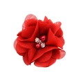 Red 5cm chiffon fabric flower with central pearls and rhinestones for DIY hair clips - Red (12)