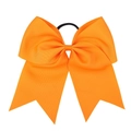 Detail of an 8-inch large orange grosgrain ribbon bow hair tie with fishtail streamers - Orange