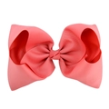 Coral pink 8 inch grosgrain ribbon bow hair clip with tiered design and ribbed texture - Watermelon red