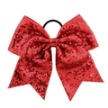 Large 8 inch red sequin cheer bow hair tie with high elastic band for girls - Red (12)
