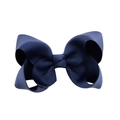 Classic navy blue grosgrain ribbon hair bow clip with textured double-layer fold design - Navy Blue Style (1)