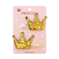 Glittering gold crown hair clips for girls set on a decorative princess display card - Gold Crown Sequin (15)