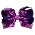 Sparkly purple 8-inch sequin hair bow clip for girls and kids with metallic finish - Purple