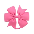 Pink ribbed grosgrain ribbon bow hair tie for girls with elastic band on white background - Coral Pink (13)