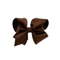 Classic coffee brown grosgrain ribbon bow hair clip with ribbed texture for kids - Coffee (3)