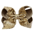 Champagne gold sequin bow hair clip for girls with 8 inch double loop design - Champagne Gold