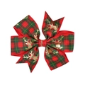 Barrette de Noël avec ruban écossais rouge et vert et motifs rennes dorés - Style Renne à Carreaux Rouge et Vert (1)