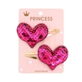 Paar Pailletten Herz Haarklammern in Rosa mit goldener BB-Klammer für Kinder - Rosafarbenes Herz Pailletten (1)
