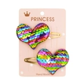 Paar herzförmige Haarklammern mit schillernden Pailletten auf goldenen BB-Clips - Regenbogen Herz Pailletten (2)