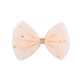 Pink chiffon bow hair clip with sparkling gold and silver stars for girls and women - Sequin Star Moon Bow / Light Pink