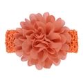 Orange crochet baby headband featuring a large layered peach chiffon mesh flower accessory - Pink Orange Style(9)