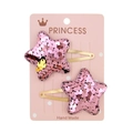 Set of two pink flipping sequin star hair clips with gold metal BB clips for girls - Pink Star Sequin (6)