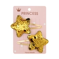 Zweiteiliges Set goldene Stern-Haarspangen mit Pailletten auf rosa Princess-Karte - Goldener Stern Pailletten (7)